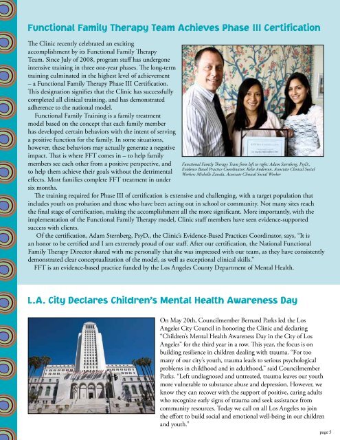 2011, Summer - Los Angeles Child Guidance Clinic