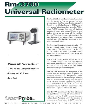 Rm-3700 Universal Radiometer Rm-3700 ... - Laser Probe Inc