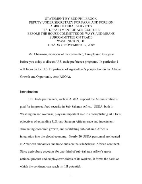 USDA's Perspective on the African Growth and Opportunity Act ...