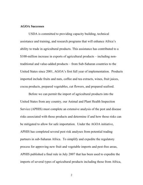 USDA's Perspective on the African Growth and Opportunity Act ...