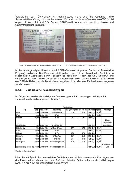 Eignung der Binnenwasserstraßen für den Containertransport - VBW