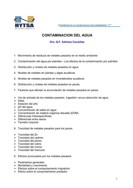 Contaminación del Agua. Informe Toxicológico - Cedoc