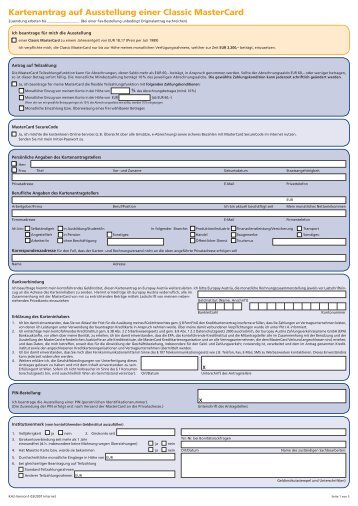 Kartenantrag auf Ausstellung einer Classic MasterCard - Raiffeisen