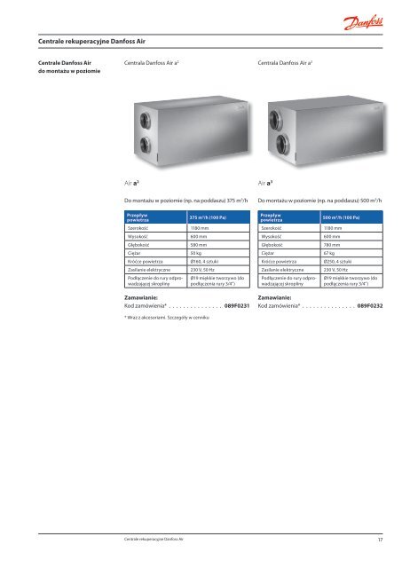 Rekuperacja Danfoss Air - Poradnik Instalatora