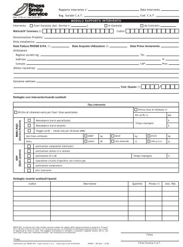 MODULO RAPPORTO INTERVENTO - Rhoss