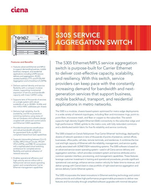 Ciena 5305 Service Aggregation Switch datasheet - LightRiver ...