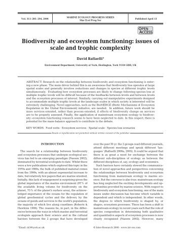 Biodiversity and ecosystem functioning: issues of scale and trophic ...