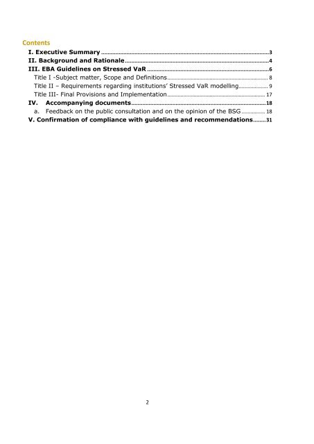 EBA Guidelines on Stressed Value At Risk (Stressed VaR) EBA/GL ...