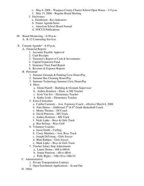 April 8, 2008 AGENDA - School District of Waupaca