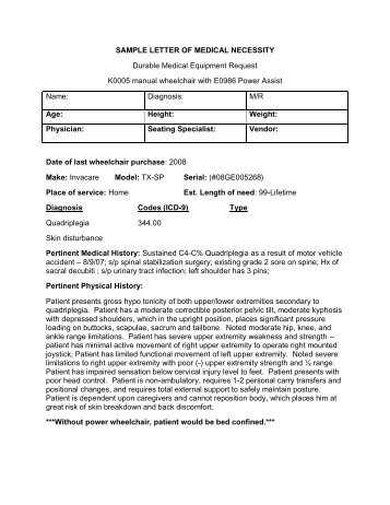 SAMPLE LETTER OF MEDICAL NECESSITY FOR E.MOTION 