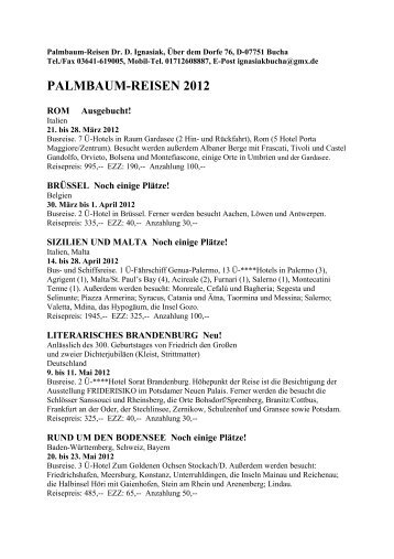 PALMBAUM-REISEN 2012 - quartus-Verlag