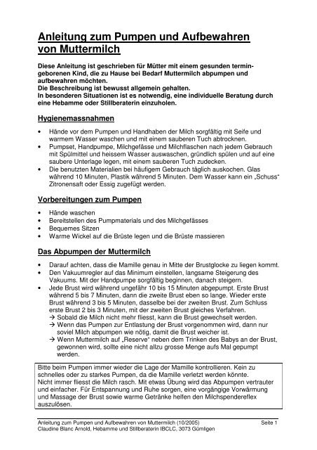 Anleitung zum Pumpen und Aufbewahren von Muttermilch