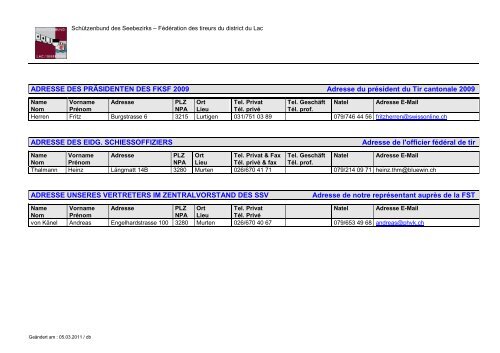 ADRESSEN DER VORSTANDSMITGLIEDER DES SBS Adresses ...