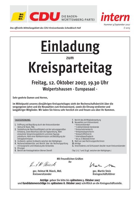 Einladung Kreisparteitag - CDU Kreisverband Schwäbisch Hall
