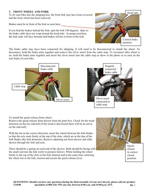 Final Assembly Instructions: Bikes with Threadless ... - L.L. Bean