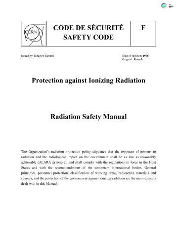 Protection against Ionizing Radiation Radiation Safety Manual - CERN