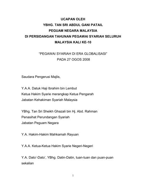 Tan Sri Attorney General's speech during "PERSIDANGAN TAHUNAN