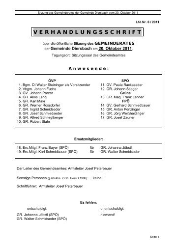 Gemeinderatssitzung 6/2011 (110 KB) - .PDF - Diersbach