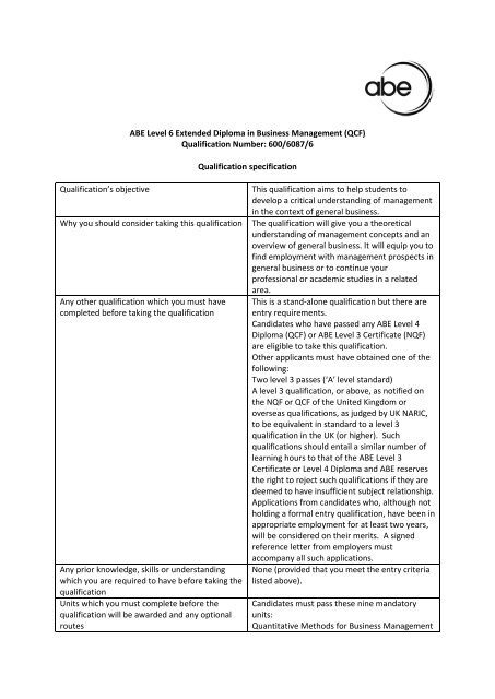 ABE Level 6 Extended Diploma in Business Management (QCF ...