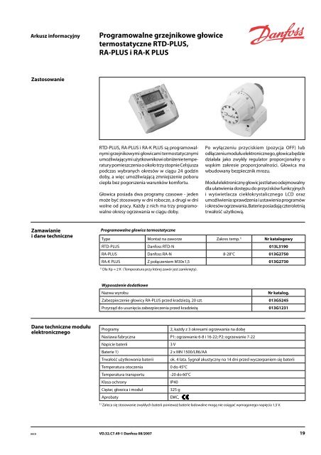 Programowalne grzejnikowe glowice termostatyczne RTD ... - Danfoss