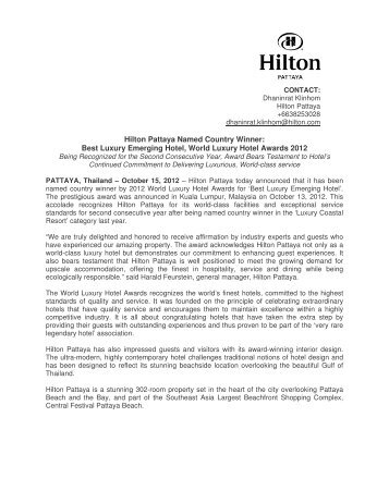 Hilton Pattaya Press Release - World Luxury Hotel Awards