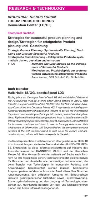 Today's Program/Tagesprogramm - Deutsche Messe AG