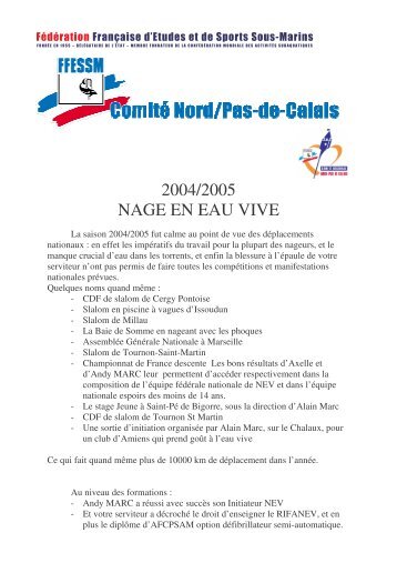 Nord - Pas de Calais - Nage en Eau Vive