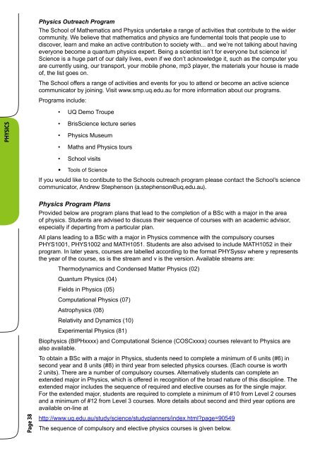 Information for Students - School of Mathematics and Physics ...