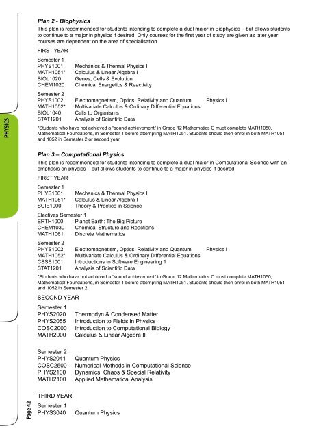 Information for Students - School of Mathematics and Physics ...