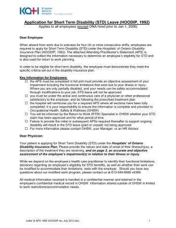 (APS) for Short Term Disability (STD): Form A - 1992 HOODIP