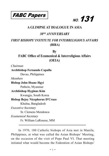 FABC Papers - Federation of Asian Bishops' Conferences