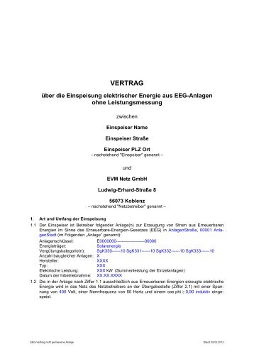 Download PDF: EEG-Einspeisevertrag ohne ... - EVM Netz