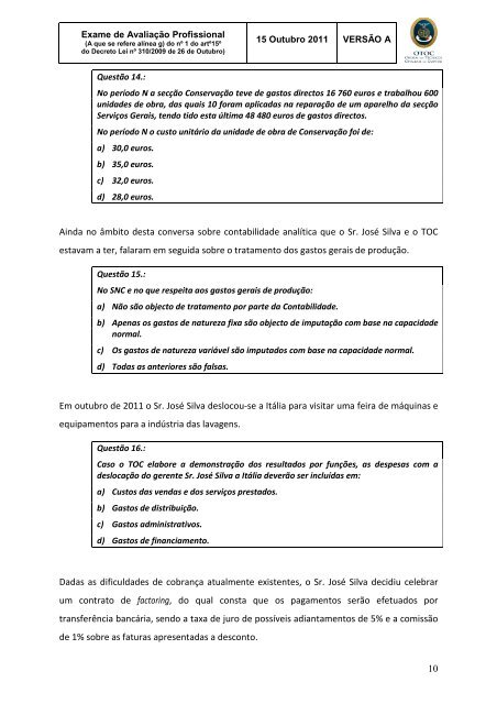 Avaliação profissional - Ordem dos Técnicos Oficiais de Contas