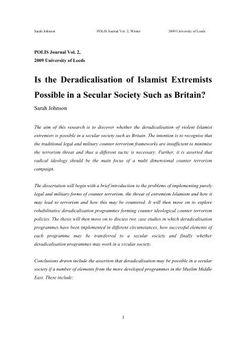 Is the Deradicalisation of Islamist Extremists Possible in a Secular ...