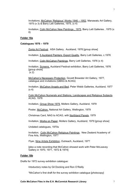 Colin McCahon artist files listing (PDF, 102.67KB) - Auckland Art ...