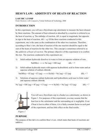 hess's law: additivity of heats of reaction - Westminster College