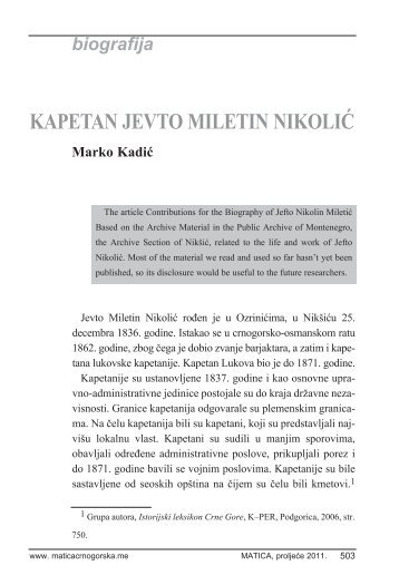 Marko KadiÄ - Matica crnogorska