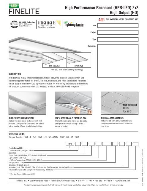 HPR-LED 2x2 HO Tech Sheet - Finelite