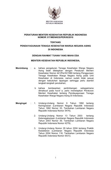 Peraturan Menteri Kesehatan RI No. 317 tahun 2010 tentang ...