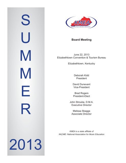 2013 Summer Board Book - Kentucky Music Educators Association
