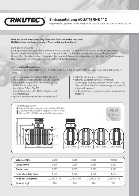 Einbauanleitung AQUA'TERNE 112 - Rikutec