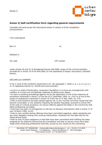 Annex 3 Self-certification form regarding general ... - Urban Center