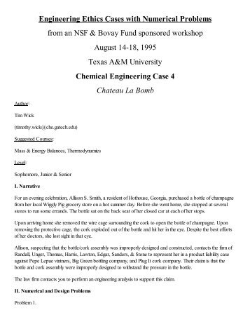 Chateau La Bomb - Engineering Ethics - Texas A&M University