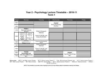 Year 2 - Psychology Lecture Timetable â 2010-11 Term 1