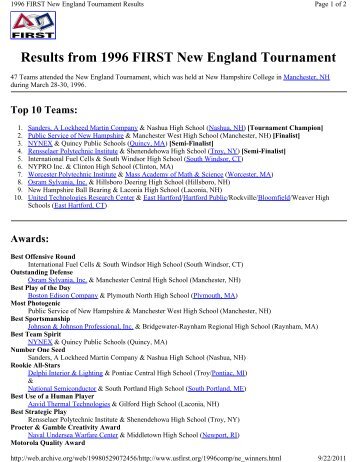1996 New England Award Winners