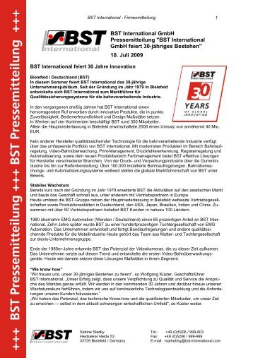 BST Pressemitteilung +++ BST Pressemitteilung - BST International ...