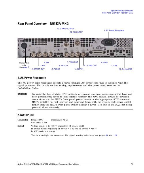 N5161A/62A/81A/82A/83A MXG Signal Generators User's Guide