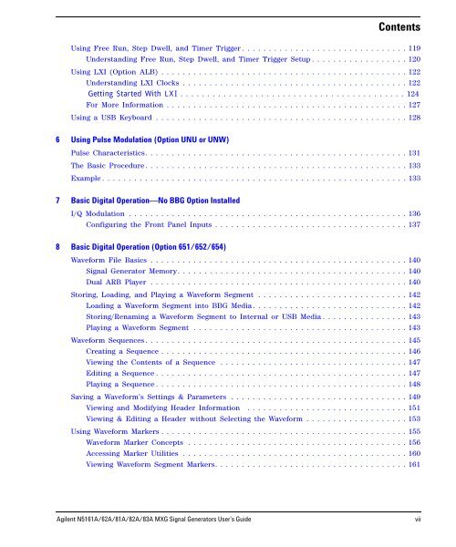 N5161A/62A/81A/82A/83A MXG Signal Generators User's Guide