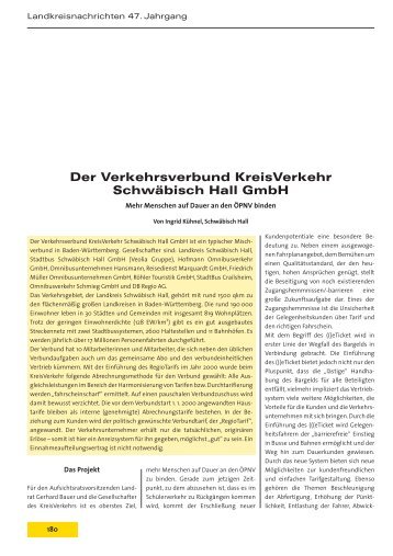 Der Verkehrsverbund KreisVerkehr Schwäbisch Hall GmbH