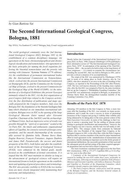 The Second International Geological Congress, Bologna, 1881 - IUGS